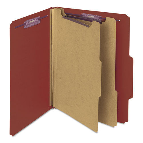 File Folders | Smead 14075 2/5-Cut Tab Pressboard Classification Folders with 6 SafeSHIELD Fasteners - Letter Size/Red (10/Box) image number 0