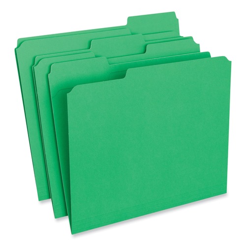 File Folders | Universal UNV16162 Reinforced 1/3-Cut Assorted Top-Tab File Folders - Letter Size, Green (100/Box) image number 0