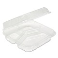 Food Trays, Containers, and Lids | Pactiv Corp. YCI811230000 Clearview 3-Compartment 5 oz. / 14 oz. Hinged Lid Food Containers - Clear (200/Carton) image number 0