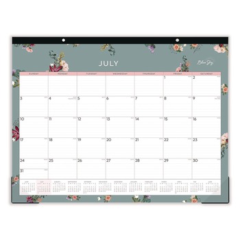 Blue Sky 136476 Greta 22 in. x 17 in. 12-Month (July-June) 2024-2025 Floral Artwork Academic Year Desk Pad Calendar - White/Green/Pink Sheets