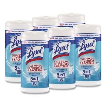 LYSOL Brand 19200-89346 7 in. x 7.25 in. 1-Ply Disinfecting Wipes - Crisp Linen/White (6/Carton)
