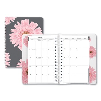 Brownline CB634G.05 12-Month (Jan to Dec): 2026 8 in. x 5 in. Pink Daisy Artwork Pink Ribbon Essential Daily Appointment Book - Navy/Gray/Pink Cover