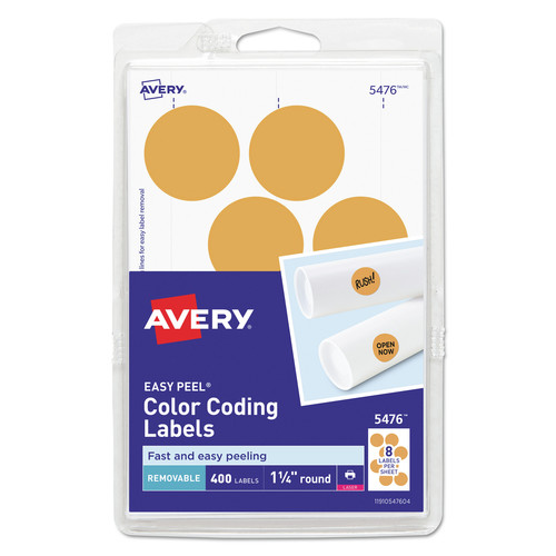 Labels | Avery 05476 1.25 in. Diameter Printable Self-Adhesive Removable Color-Coding Labels - Neon Orange (8/Sheet, 50 Sheets/Pack) image number 0