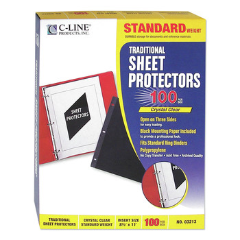 C-Line 03213 11 x 8.5 Standard Weight Traditional Polypropylene Sheet Protectors (100/Box)