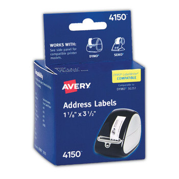 Avery 04150 1.13 x 3.5 Multipurpose Thermal Labels - White (130/Roll, 2 Rolls/Pack)