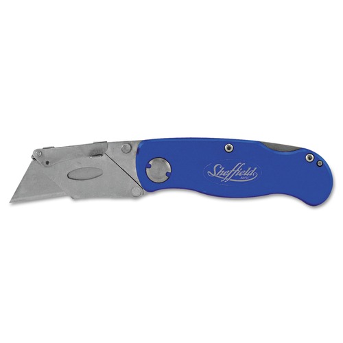 Box Cutters & Utility Knives | Great Neck 12113 2 in. Blade 3.5 in. Aluminum Handle 1 Utility Blade Sheffield Folding Lockback Knife - Blue image number 0