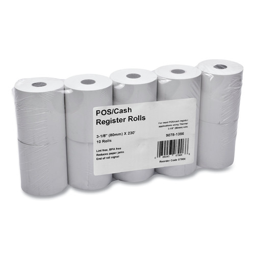 Register & Thermal Paper | PM Company 07906 3.13 in. x 230 ft. Direct Thermal Printing Thermal Paper Rolls - White (10/Pack) image number 0