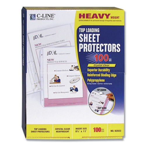 Back to School Sale | C-Line 62023 3-Hole Punched Top Load 8.5 in. x 11 in. Insert Heavy-Duty Polypropylene Sheet Protectors - Clear Front (100/Box) image number 0