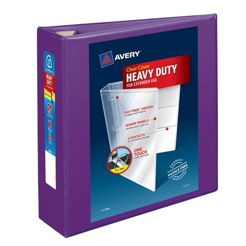Back to School Sale | Avery 79810 3 One Touch EZD Rings 3 in. Capacity 11 in. x 8.5 in. Heavy-Duty View Binder with DuraHinge - Purple (4/Carton) image number 0