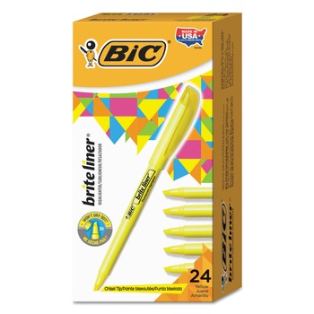 HIGHLIGHTERS | BIC BL241-YW Brite Liner Chisel Tip Highlighter Value Pack - Yellow Ink/Yellow/Black Barrel (24/Pack)