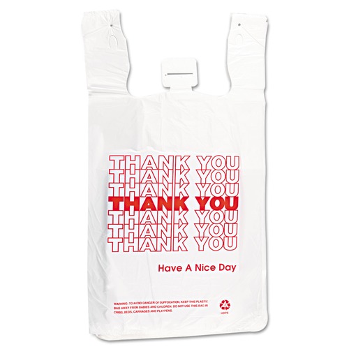 Food Service | Inteplast Group THW2VAL 12 in. x 7 in. x 23 in. HDPE T-Shirt Bags - White/Red (500/Carton) image number 0