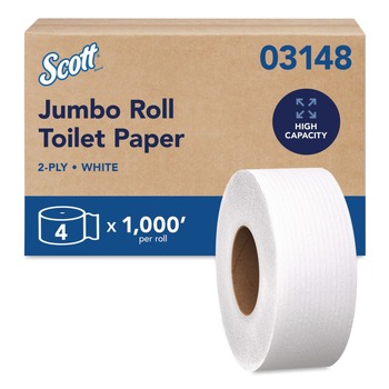 Scott 03148 3.55 in. x 1000 ft. 2-Ply Essential JRT Jumbo Roll Septic Safe Tissue - White (4 Rolls/Carton)
