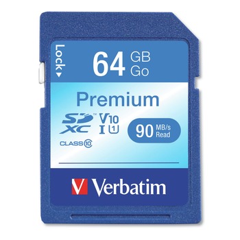Verbatim 44024 64GB UHS-I V10 U1 Class 10 Premium SDXC Memory Card Up to 90MB/s Read Speed