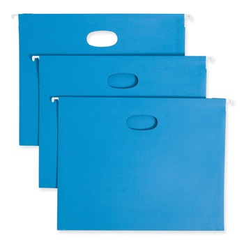 Smead 64250 2 in. Capacity 1/5-Cut Tabs 1 Section Letter Size Hanging Pockets with Full-Height Gusset - Sky Blue (25/Box)
