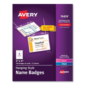 Avery 74459 4 in. x 3 in. Top Load Necklace-Style Badge Holder with Laser/Inkjet Insert (100/Box)