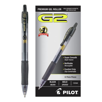 Pilot 31256 G2 Premium Bold 1 mm Retractable Gel Pen - Black Ink/Smoke/Black Barrel (1-Dozen)