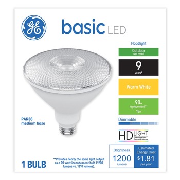 GE 48266 15 Watts PAR38 Basic LED Dimmable Outdoor Flood Light Bulbs - Warm White (1/Pack)
