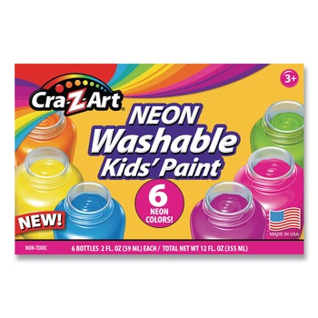 Cra-Z-Art 106466 2 oz Neon Washable Kids' Paint - Assorted Neon Colors (6/Set)