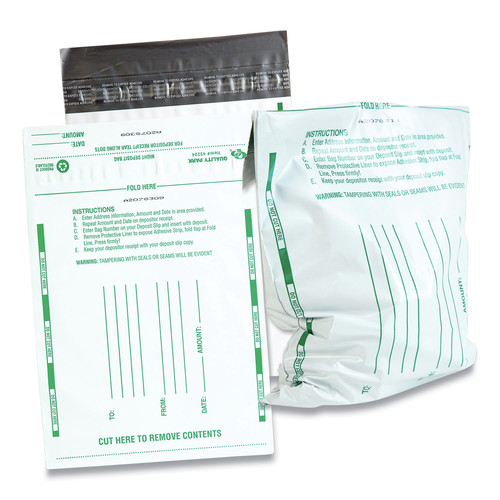 Retail Store Supplies | Quality Park QUA45224 8.5 in. x 10.5 in. Poly Night Deposit Bags with Tear-Off Receipt - White (100/Pack) image number 0