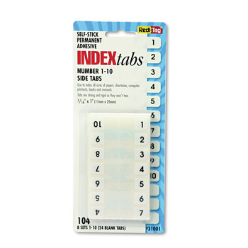 DIVIDERS AND TABS | Redi-Tag B31001 0.44 in. Wide 1/12-Cut 1 to 10 Preprinted Numeric Legal Index Tabs - White (104/Pack)
