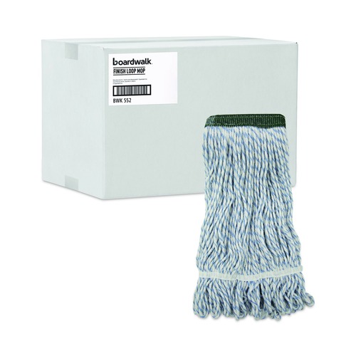  | Boardwalk BWK552 Rayon/Polyester Wide Floor Finish Mop Head - Medium, White/Blue (12/Carton) image number 0
