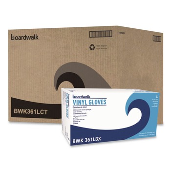 Boardwalk BWK361LCT 3.6 mil Thick 9.5 in. Long Powder-Free Exam Vinyl Gloves - Large, Clear (100/Box, 10 Boxes/Carton)