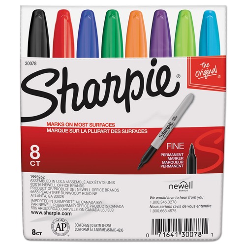 Permanent Markers | Sharpie 30078 Fine Bullet Tip Permanent Marker - Assorted Colors (8/Set) image number 0
