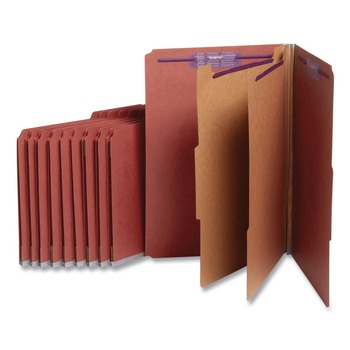 Smead 19075 Six SafeSHIELD Fasteners 2/5-Cut Tabs 2 Dividers Legal Size Pressboard Classification Folders - Red (10/Box)