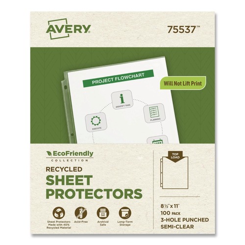 Sheet Protectors | Avery 75537 Top-Load Recycled Polypropylene Sheet Protector - Semi-Clear (100/Box) image number 0