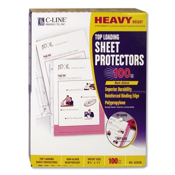 C-Line 62028 11 in. x 8-1/2 in. Heavyweight Polypropylene Sheet Protectors - Non-Glare (100/Box)