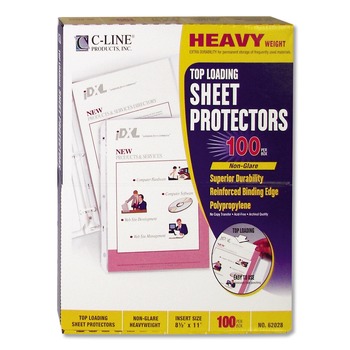 C-Line 62028 3-Hole Punched Top Load 8.5 in. x 11 in. Insert Heavy-Duty Polypropylene Sheet Protectors - Nonglare Clear Front (100/Box)