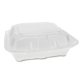 Food Trays, Containers, and Lids | Pactiv Corp. YTD188030000 8.42 in. x 8.15 in. x 3 in. Dual Tab Lock Foam Hinged Lid Containers - White (150/Carton) image number 0