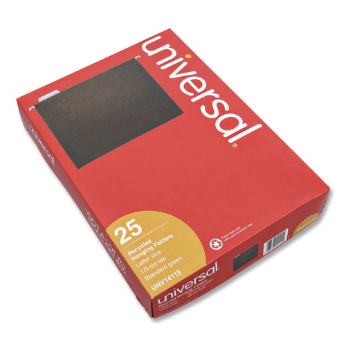 Just Launched | Universal UNV14115EE 1/5 Tab 11 Point Stock Hanging File Folders - Letter Size, Green (25/Box) image number 0