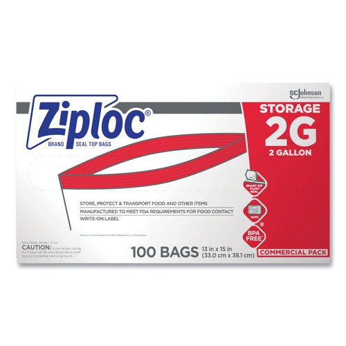  | Ziploc 682253 2 Gallon 1.75 mil. 15 in. x 13 in. Double Zipper Storage Bags - Clear (100/Carton) image number 0