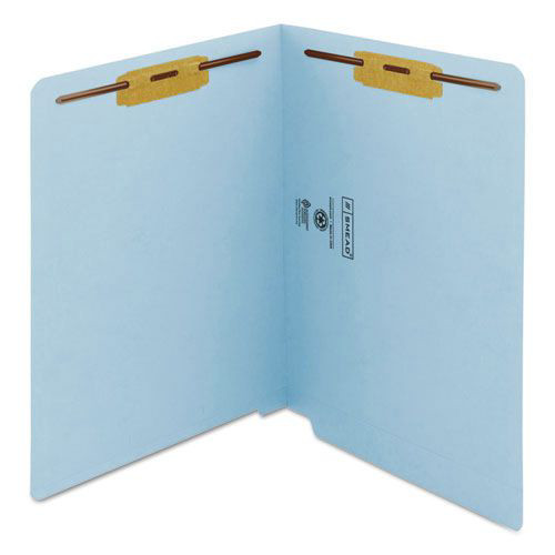File Folders | Smead 25040 0.75 in. Expansion 2 Fasteners Letter Size Heavyweight Colored End Tab Fastener Folders - Blue Exterior (50/Box) image number 0