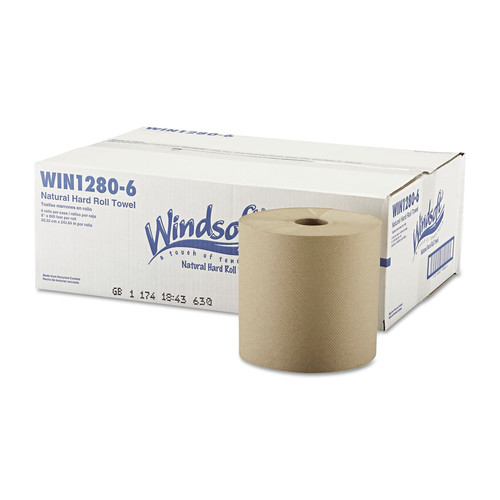 Paper Towels and Napkins | Windsoft WIN12806 8 in. x 800 ft. Hardwound Roll Towels - Natural (6 Rolls/Carton) image number 0