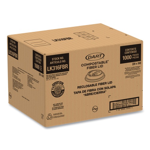 Cups and Lids | Dart LK316FBR ProPlanet Seal Molded Fiber Lids for Paper Cups Fits 10 oz. to 24 oz. Hot Cups - Tan (1000/Carton) image number 0