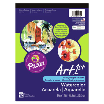 Pacon P4910 9 x 12 Artist Watercolor Unruled Paper Pad - Yellow Cover/White Sheets