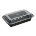 Food Trays, Containers, and Lids | GEN FCPP-BC-24RECT 7.48 in. x 5.03 in. x 2.48 in. 24 oz. Plastic Microwavable Food Container with Lid - Rectangular Black/Clear (150/Carton) image number 1