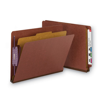 Smead 26855 4 SafeSHIELD Fasteners 2 in. Expansion 1 Divider Letter Size End Tab Pressboard Classification Folders - Red (10/Box)