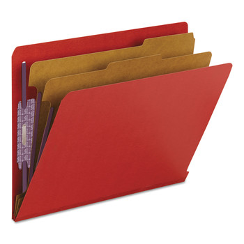 Smead 26783 2 in. Expansion End Tab Pressboard Classification Folders with 6 SafeSHIELD Fasteners - Letter Size/Bright Red (10/Box)