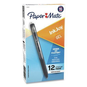 Paper Mate 1951719A InkJoy Medium 0.7 millimeter Retractable Gel Pen - Black Ink/Barrel (1-Dozen)