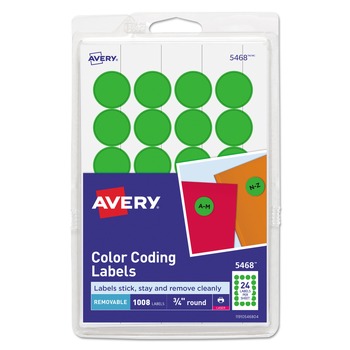 Avery 05468 0.75 in. Diameter Printable Self-Adhesive Removable Color-Coding Labels - Neon Green (24/Sheet, 42 Sheets/Pack)