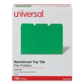 File Folders | Universal UNV16162 Reinforced 1/3-Cut Assorted Top-Tab File Folders - Letter Size, Green (100/Box) image number 1