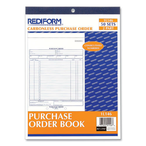Retail Store Supplies | Rediform 1L146 50 Forms Total 8.5 in. x 11 in. 17 Lines Two-Part Carbonless Purchase Order Book image number 0