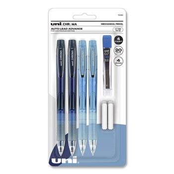 PENCILS | uni-ball 70150 Chroma 0.7 mm Mechanical Pencils with Tube of Lead/Erasers - Black Lead/Assorted Barrel Colors (4-Piece/Set)
