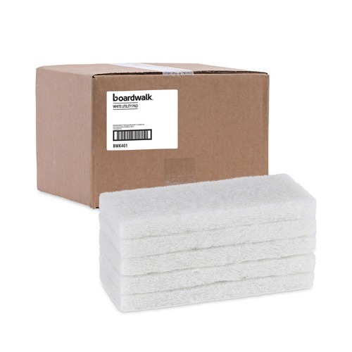 Just Launched | Boardwalk 8440BWK 4.63 in. x 10 in. Light-Duty Scouring Pad - White (20/Carton) image number 0