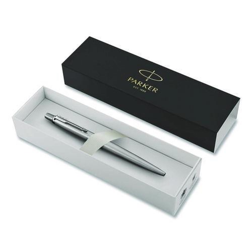 Pens | Parker 1953170 0.5 mm Fine Jotter Retractable Ballpoint Pen - Blue Ink, Stainless Steel Barrel image number 0