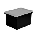 File Folders | Storex 61528U01C 18.5 in. x 14.25 in. x 10.88 in. Plastic Letter/Legal File Tote - Black/Clear image number 3