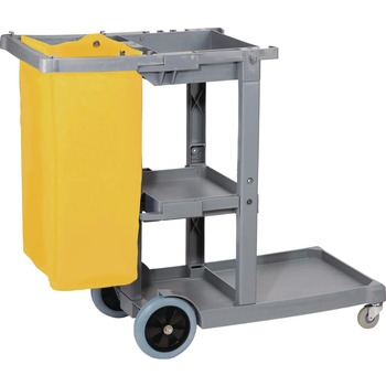  | Boardwalk JC1945SBWK23 19 in. x 45 in. x 39 in. 4 Shelves 1 Bin Plastic Janitor's Cart - Gray